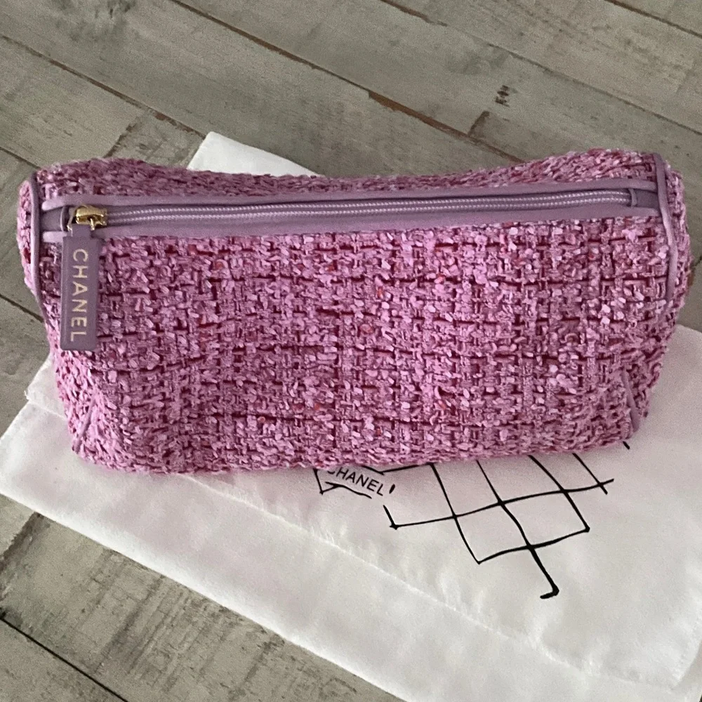 CHANEL Pink Tweed Cosmetic Pouch